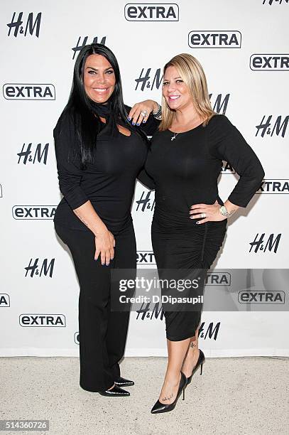 Renee Graziano and Karen Gravano of "Mob Wives" visit "Extra" at their New York studios at H&M in Times Square on March 8, 2016 in New York City.