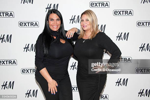 Renee Graziano and Karen Gravano of "Mob Wives" visit "Extra" at their New York studios at H&M in Times Square on March 8, 2016 in New York City.