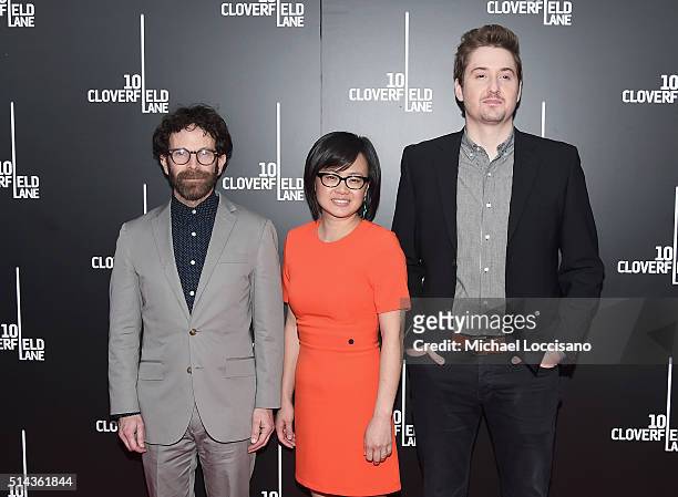 Screenwriter Charlie Kaufman, producer Rosa Tran and director Duke Johnson attend the "10 Cloverfield Lane" New York premiere at AMC Loews Lincoln...