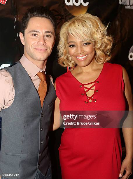 Sasha Farber and partner Kim Fields pose at the 22nd Season Stars of ABC's "Dancing With The Stars" cast announcement at Planet Hollywood Times...