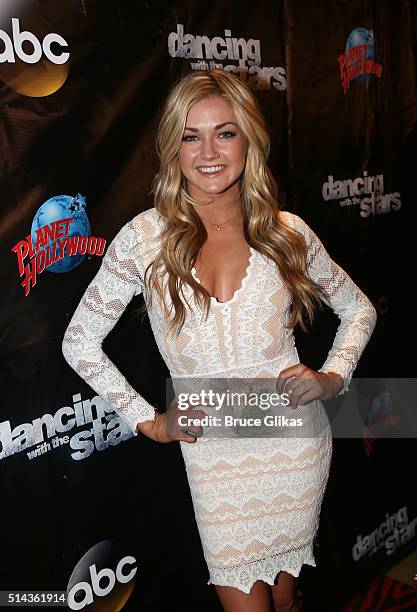 Lindsay Arnold poses at the 22nd Season Stars of ABC's "Dancing With The Stars" cast announcement at Planet Hollywood Times Square on March 8, 2016...