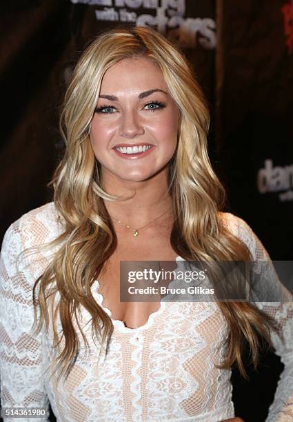 Lindsay Arnold poses at the 22nd Season Stars of ABC's "Dancing With The Stars" cast announcement at Planet Hollywood Times Square on March 8, 2016...