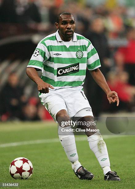 Didier Agathe of Celtic in action during the UEFA Champions League Group F match between AC Milan and Celtic at the San Siro on September 29, 2004 in...