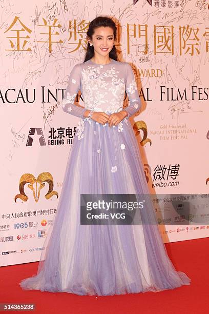 Actress Li Bingbing attends the Gold Aries Award Of Macau International Film Festival on March 8, 2016 in Macau, China.