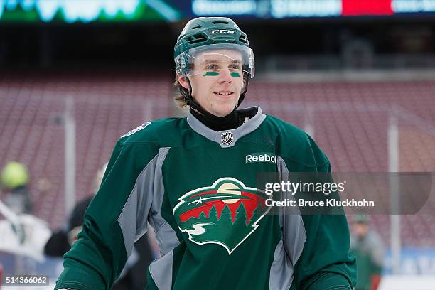 Minneapolis, MN Erik Haula of the Minnesota Wild skates during the Coors Light NHL Stadium Series Practice Day on February 20, 2016 at TCF Bank...