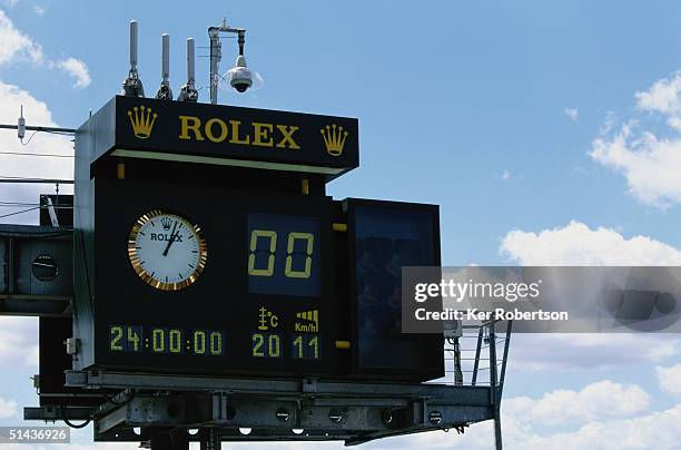 General view of the Rolex timing clock during the Le Mans 24 Hour race at the Circuit des 24 Hours du Mans on June 12, 2004 in Le Mans, France.