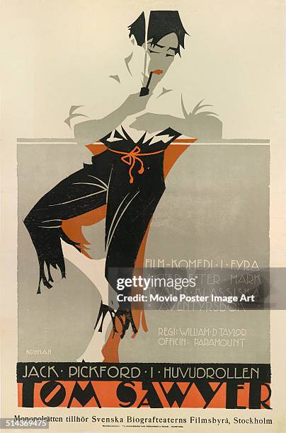 Swedish poster for William Desmond Taylor's 1917 adventure film 'Tom Sawyer' starring Jack Pickford.