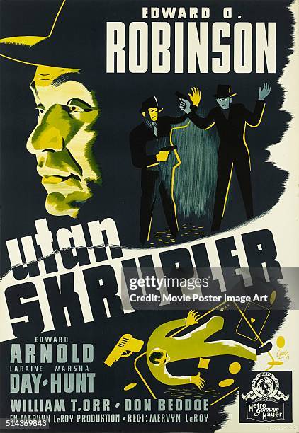 Swedish poster for Mervyn LeRoy's 1941 crime film 'Unholy Partners' starring Edward G. Robinson.