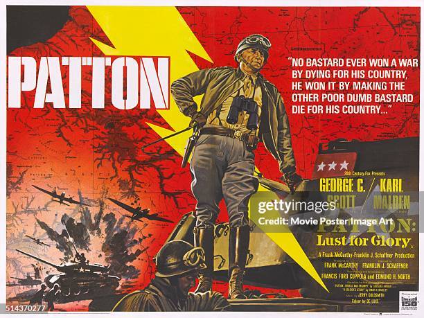 Actor George C. Scott appears in the title role on the poster for the movie biopic 'Patton', about American general George S. Patton, 1970.