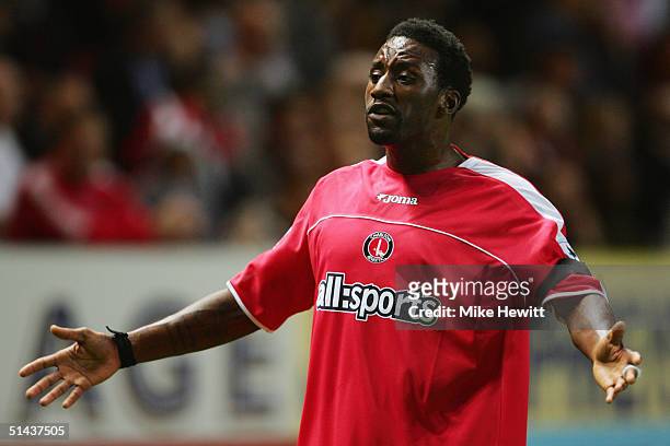 Jason Euell of Charlton Athletic appeals during the Barclays Premiership match between Charlton Athletic and Blackburn Rovers on September 27, 2004...