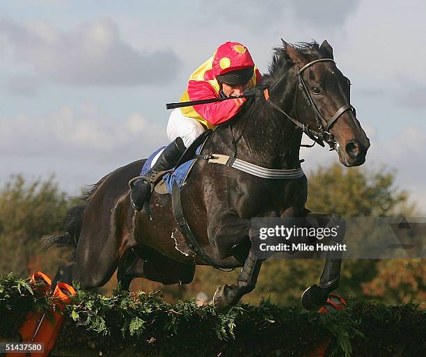 Seamus Durack and Bekstar on their way to victory in the Mirage Signs Handicap Steeple Chase, on October 7, 2004 at the Wincanton racecourse in...