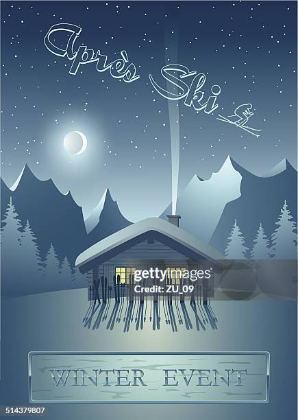 winternight in the mountains - après ski (poster for events) - apres ski stock illustrations