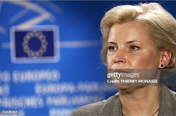 The new incoming European commissioner for taxation and customs union, Latvian Ingrida Udre speaks during a pres conference after the hearing at the...