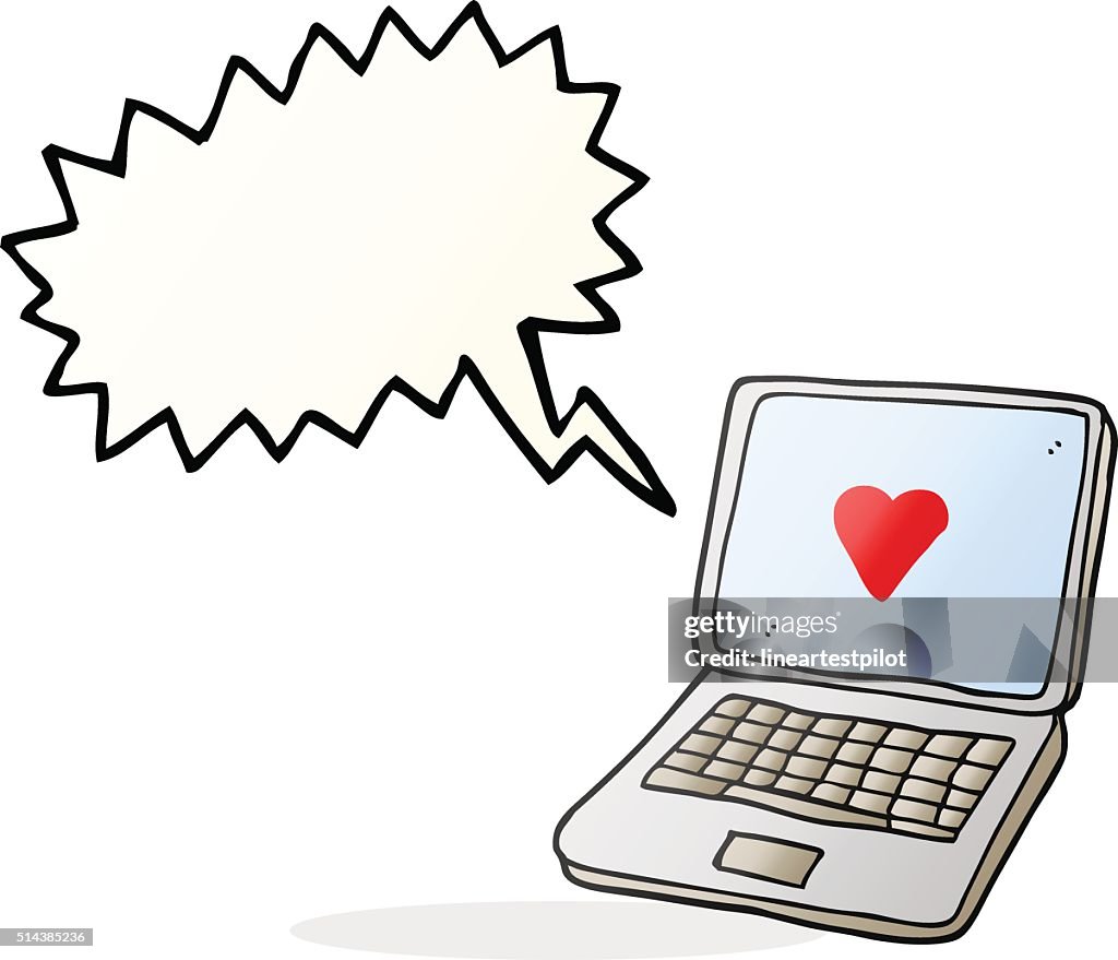 Discurso De Dibujo Animado Con Globo Computadora Portátil Con Símbolo De  Corazón En La Selección Ilustración de stock - Getty Images