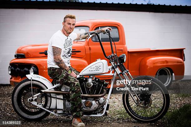 portrait of a custom car and bike enthusiast. - modified car stock pictures, royalty-free photos & images