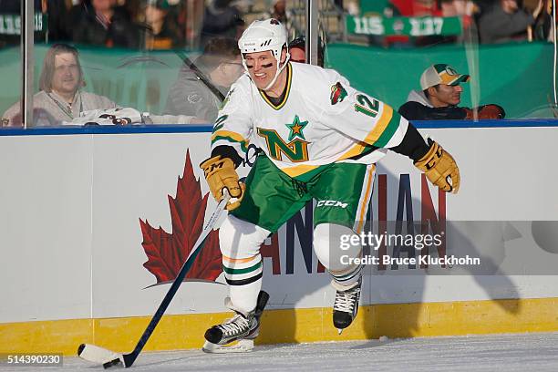 Minneapolis, MN Brian Rolston of the Minnesota North Stars/Wild skates with the puck against the Chicago Blackhawks during the Coors Light NHL...