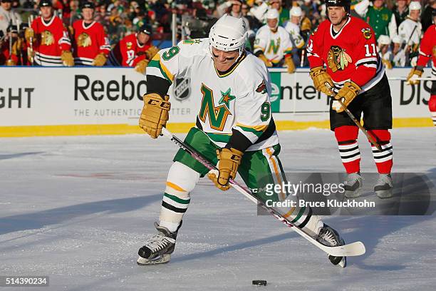 Minneapolis, MN Dennis Maruk of the Minnesota North Stars/Wild scores a goal against the Chicago Blackhawks during the Coors Light NHL Stadium Series...