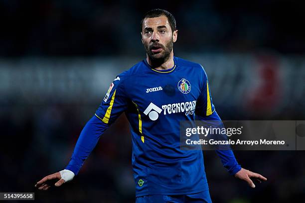 Mehdi Lacen of Getafe CF reacts during the La Liga match between Getafe CF and Sevilla CF at Coliseum Alfonso Perez on March 5, 2016 in Getafe, Spain.