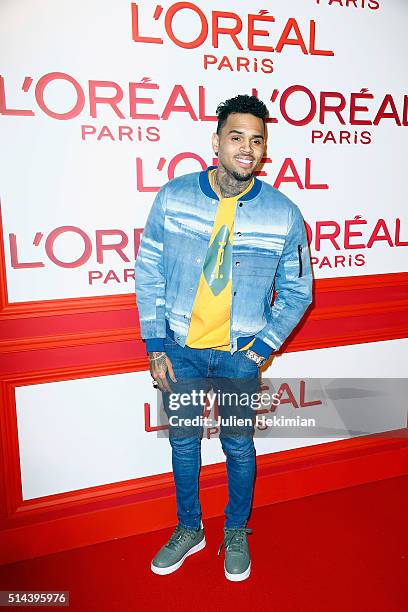 Chris Brown attends the L'Oreal Red Obsession Party - Photocall as part of the Paris Fashion Week Womenswear Fall/Winter 2016/2017 on March 8, 2016...