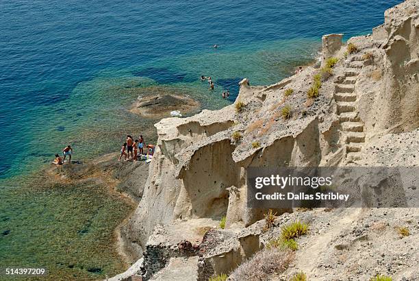 rocky coastline at pollara, salina, italy - erosion foto e immagini stock