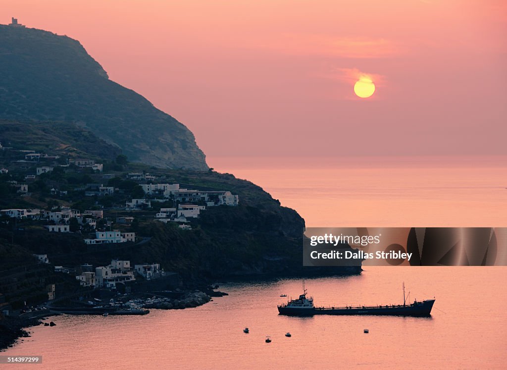 Sunset over Malfa, Salina, Sicily, Italy