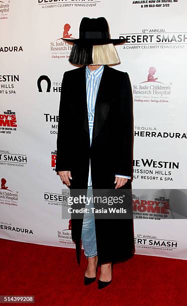 Recording artist Sia arrives at 12th Annual Desert Smash benefiting St. Jude's Children Research Hospital on March 8, 2016 in Rancho Mirage,...