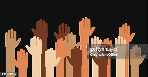 stockillustraties, clipart, cartoons en iconen met hands raised multi racial - middelste deel