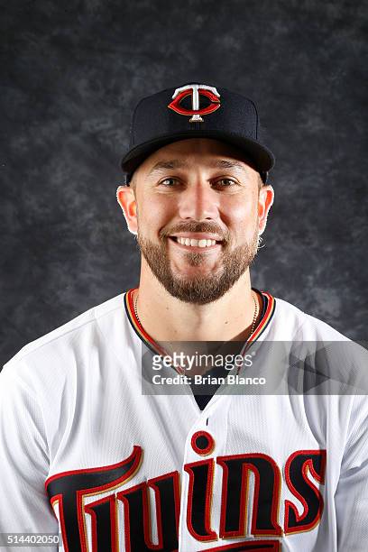 Trevor Plouffe of the Minnesota Twins poses for a photo during the Twins' photo day on March 1, 2016 at Hammond Stadium in Ft. Myers, Florida.