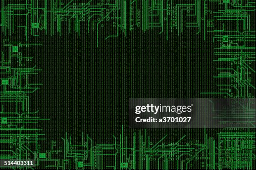 Binary Code Background With Computer Circuit In Border High-Res Vector ...