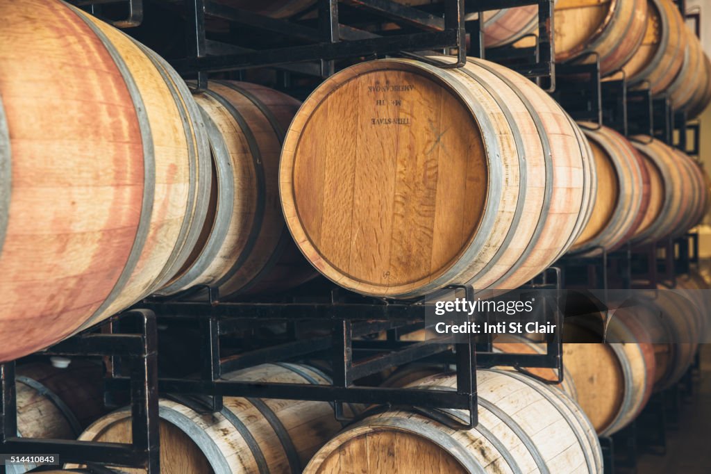 Wine barrels aging