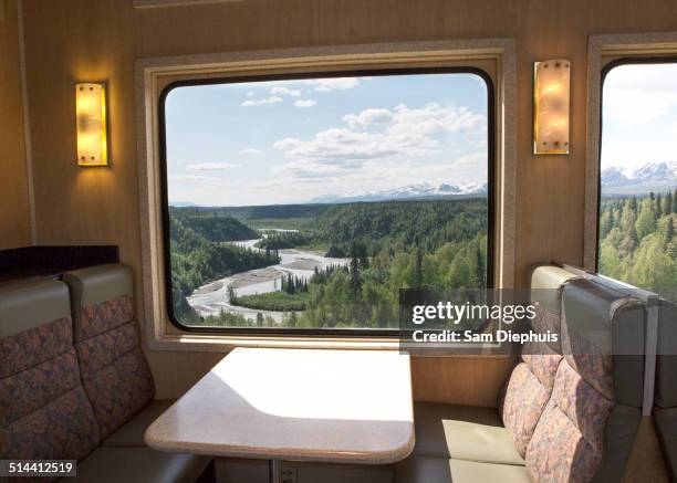 river in rural landscape viewed from train window - anchorage alaska stock pictures, royalty-free photos & images