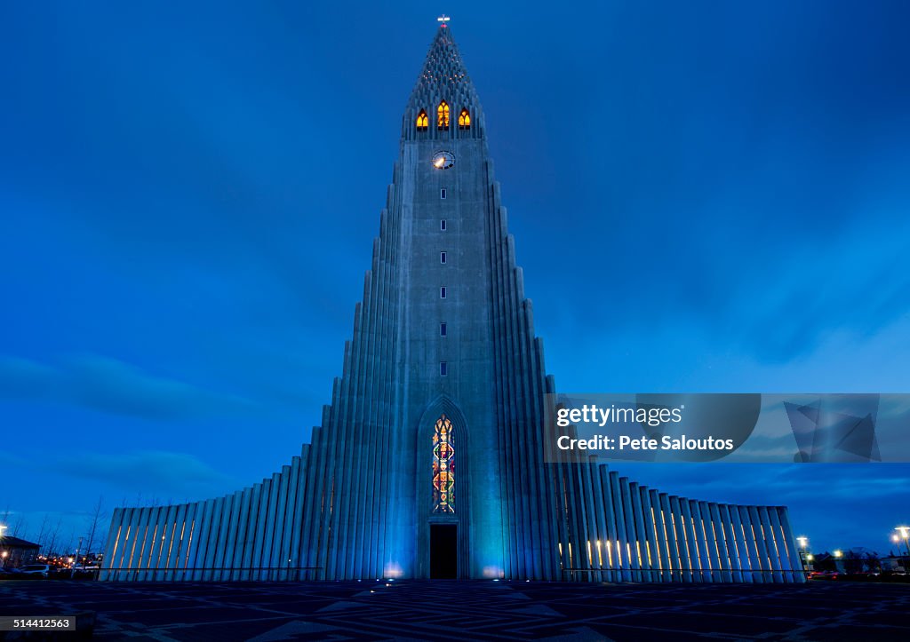 Monument against twilight sky, Reykjavik, Hofudborgarsvaedi, Iceland