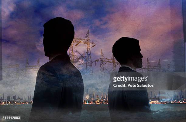 double exposure of businessmen and power lines - air cargo stock pictures, royalty-free photos & images