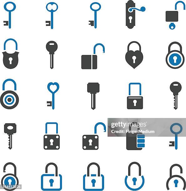 lock icon set - combination lock stock illustrations