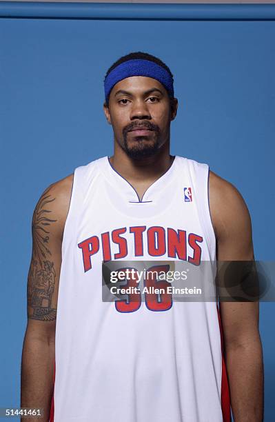 Rasheed Wallace of the Detroit Pistons poses for a portrait during the team's Media Day on October 4, 2004 in Auburn Hills, Michigan. NOTE TO USER:...