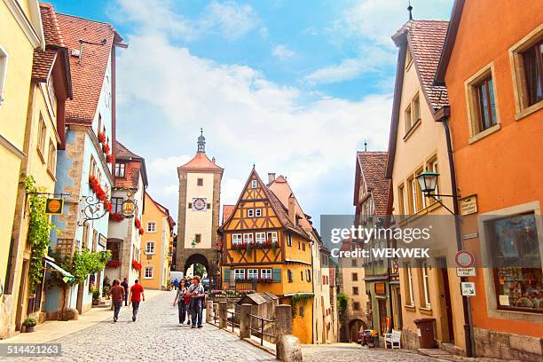 the plonlein, rothenburg ober der tauber, bavaria, germany - romantic road germany stock pictures, royalty-free photos & images