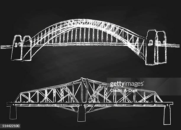 stockillustraties, clipart, cartoons en iconen met chalk sidney bridge - bridge built structure