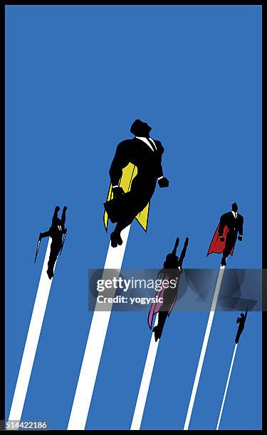 flying white-collar workers superheroes - superhero shadow stock illustrations