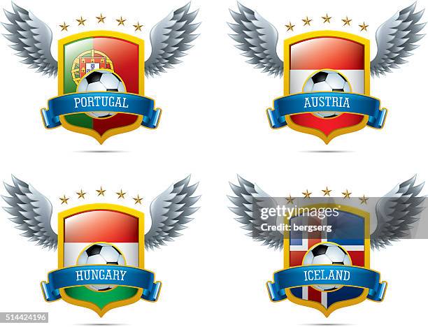 stockillustraties, clipart, cartoons en iconen met soccer icons with shield and wings - hungary sports