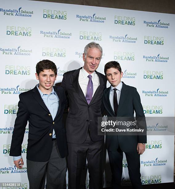 Andrew Lipschultz, John McEnroe and Oliver Peck attend the 2016 Randall's Island Park Alliance Fielding Dreams Gala at American Museum of Natural...