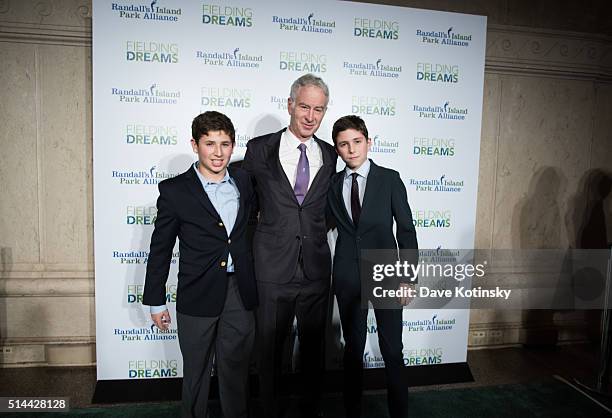 Andrew Lipschultz, John McEnroe and Oliver Peck attend the 2016 Randall's Island Park Alliance Fielding Dreams Gala at American Museum of Natural...