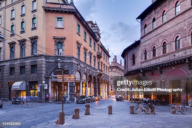 piazza della mercanzia in the centre of bologna - mercanzia stock pictures, royalty-free photos & images