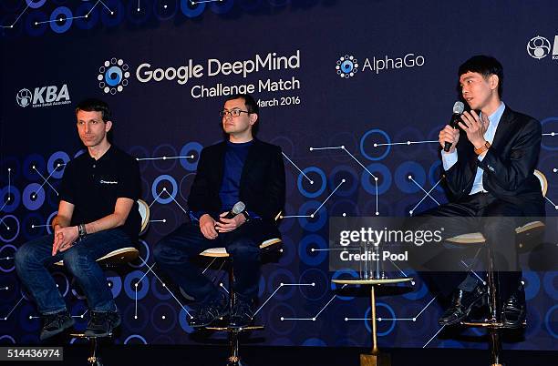 South Korean professional Go player Lee Se-Dol attends the press conference after the match against Google's artificial intelligence program, AlphaGo...