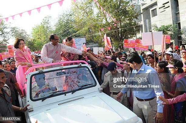 Shivraj Singh Chouhan meeting with people during the rally on the occasion of International Women's Day, on March 8, 2016 in Bhopal, India....