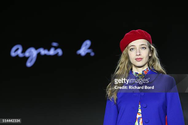 Model walks the runway during the Agnes B show as part of the Paris Fashion Week Womenswear Fall/Winter 2016/2017 on March 8, 2016 in Paris, France.