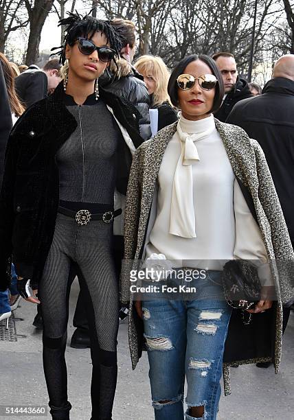 Willow Smith and Jada Pinkett Smith arrive at the Chanel show as part of the Paris Fashion Week Womenswear Fall/Winter 2016/2017 on March 8, 2016 in...