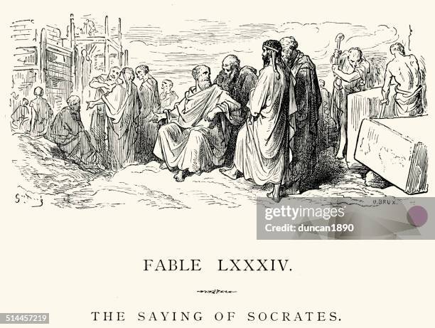 la fontaine's fables - the saying of socrates - philosopher stock illustrations