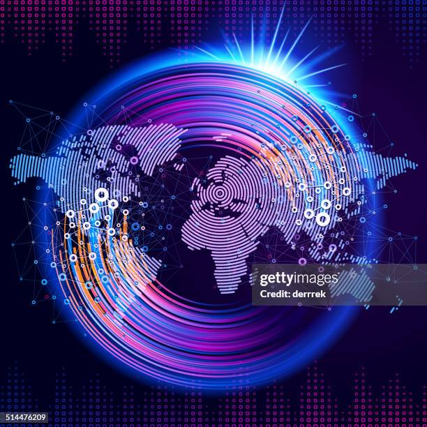 world map from circle, center in europe communication technology - world web server stock illustrations