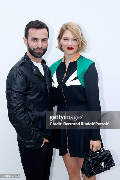 Stylist Nicolas Ghesquiere and Lea Seydoux pose backstage after the Louis Vuitton show as part of the Paris Fashion Week Womenswear Fall/Winter...