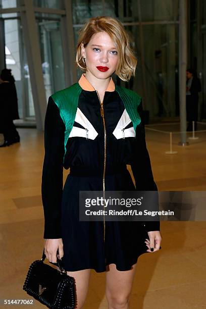 Lea Seydoux attends the Louis Vuitton show as part of the Paris Fashion Week Womenswear Fall/Winter 2016/2017. Held at Louis Vuitton Foundation on...